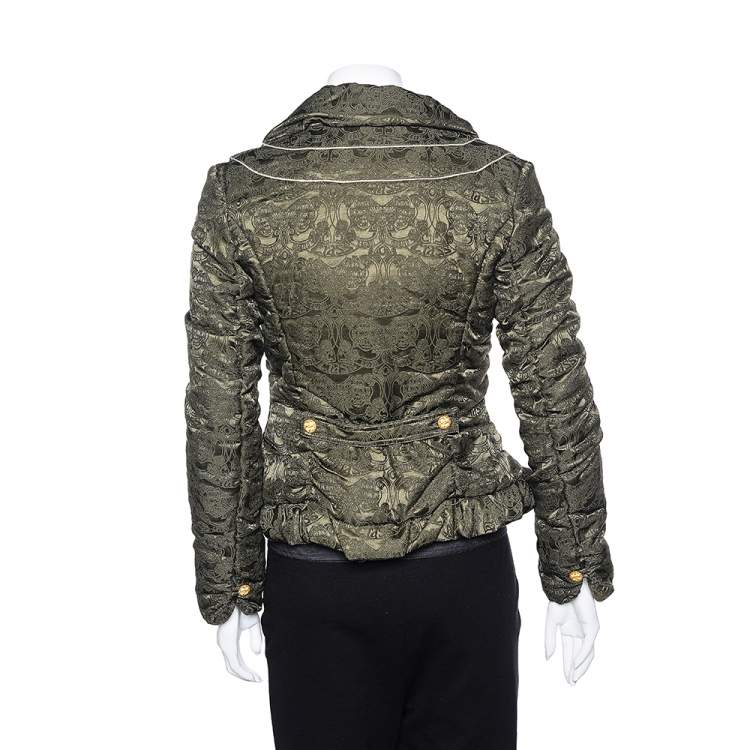 Pre Owned Class by Roberto Cavalli Olive Green Jacquard Wool Quilted Jacket M