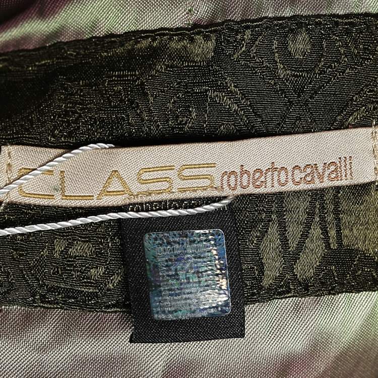 Pre Owned Class by Roberto Cavalli Olive Green Jacquard Wool Quilted Jacket M