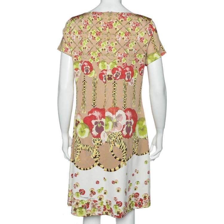Pre Owned Class by Roberto Cavalli Beige Floral Printed Jersey Shift Dress L