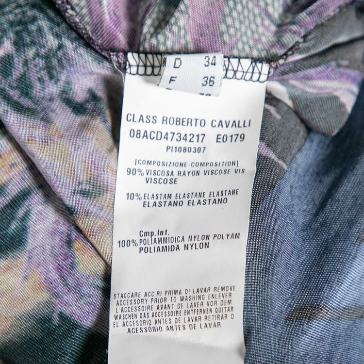 Pre Owned Class by Roberto Cavalli Multicolored Printed Jersey Belted Dress S