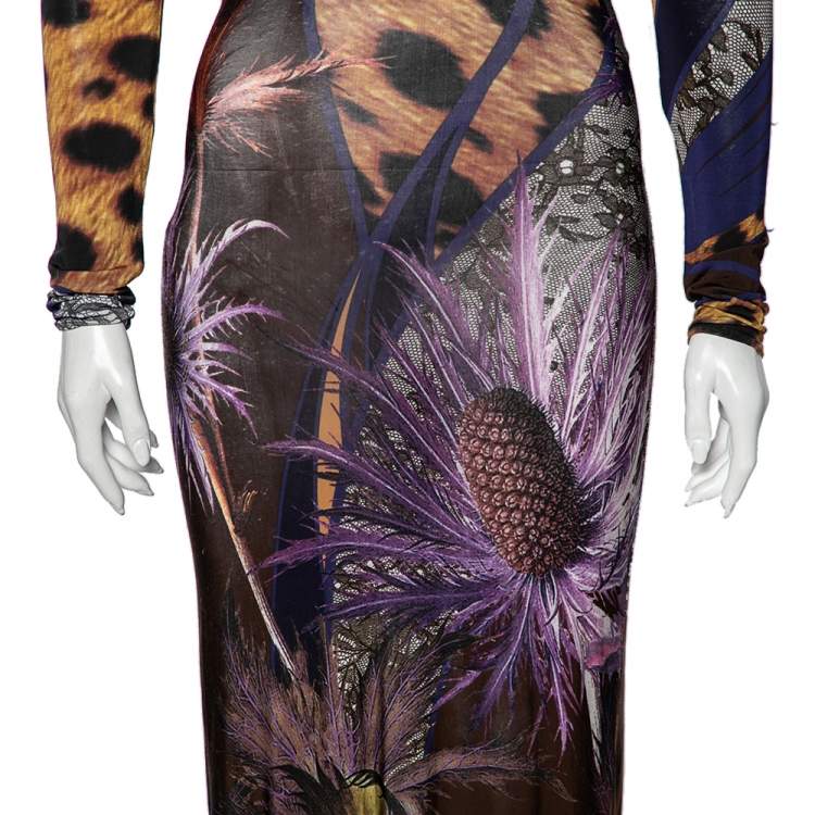 Pre Owned Class by Roberto Cavalli Multicolored Printed Jersey Belted Dress S