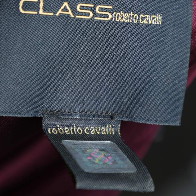 Pre Owned Class by Roberto Cavalli Purple Printed Satin Embellished One Shoulder Gown XL