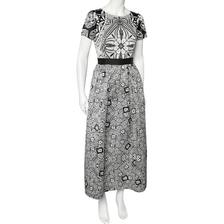 Pre Owned Class Cavalli Monochrome Printed Sateen Maxi Dress M