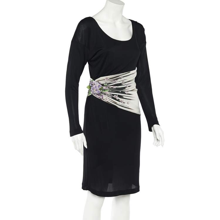 Pre Owned Class By Roberto Cavalli Black Jersey Draped Waist Detail Midi Dress M