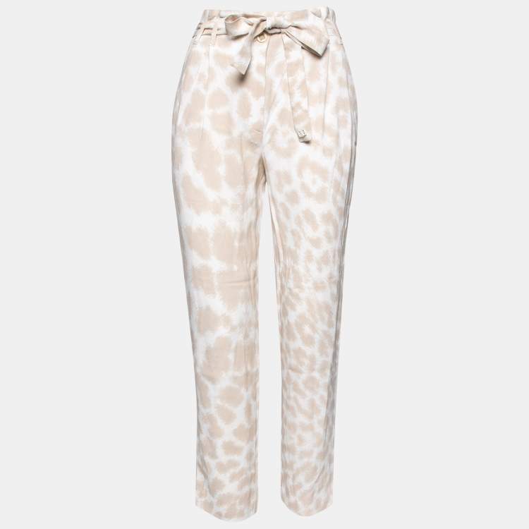 Pre Owned Class by Roberto Cavalli Beige Crepe Printed Belted Trousers S