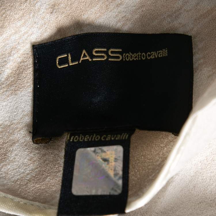 Pre Owned Class by Roberto Cavalli Beige Crepe Printed Belted Trousers S