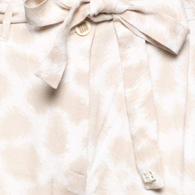 Pre Owned Class by Roberto Cavalli Beige Crepe Printed Belted Trousers S