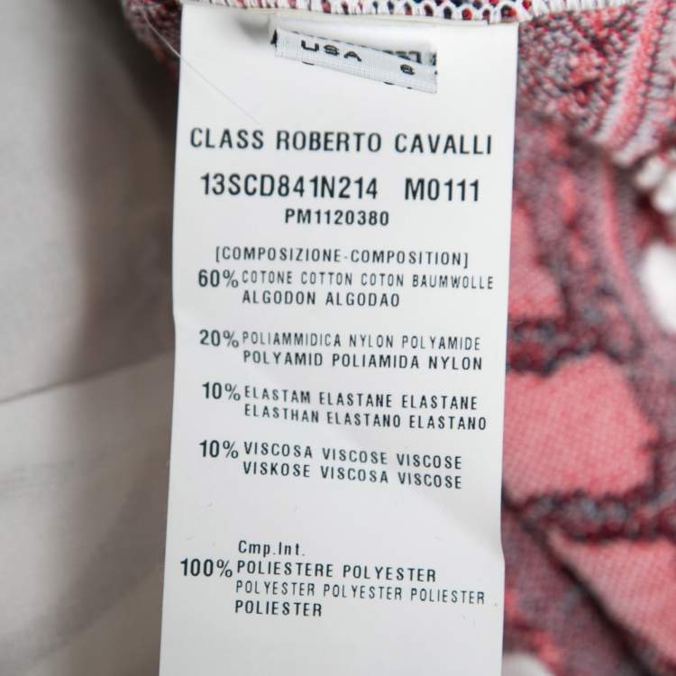 Pre Owned Class by Roberto Cavalli White & Blue Intarsia Pointelle Knit Dress S