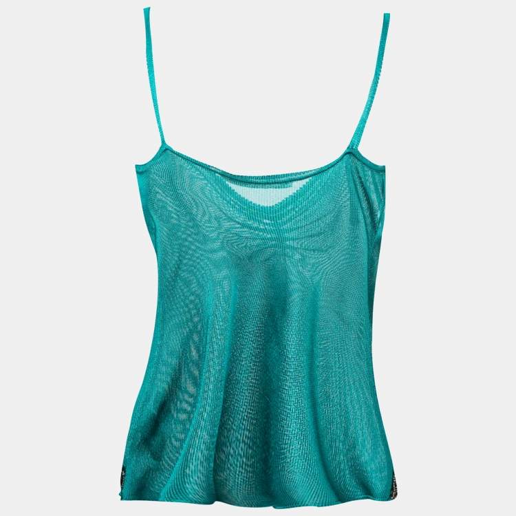 Pre Owned Class by Roberto Cavalli Teal Blue Knit Embellished Hem Camisole M