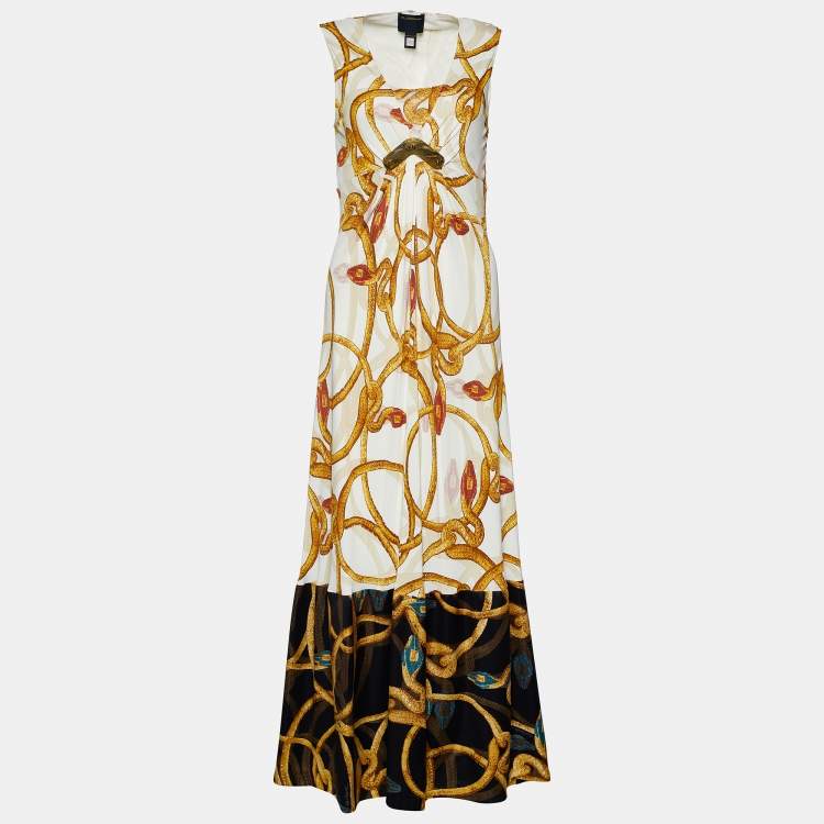 Pre Owned Class by Roberto Cavalli Cream Snake Print Jersey Sleeveless Maxi Dress L