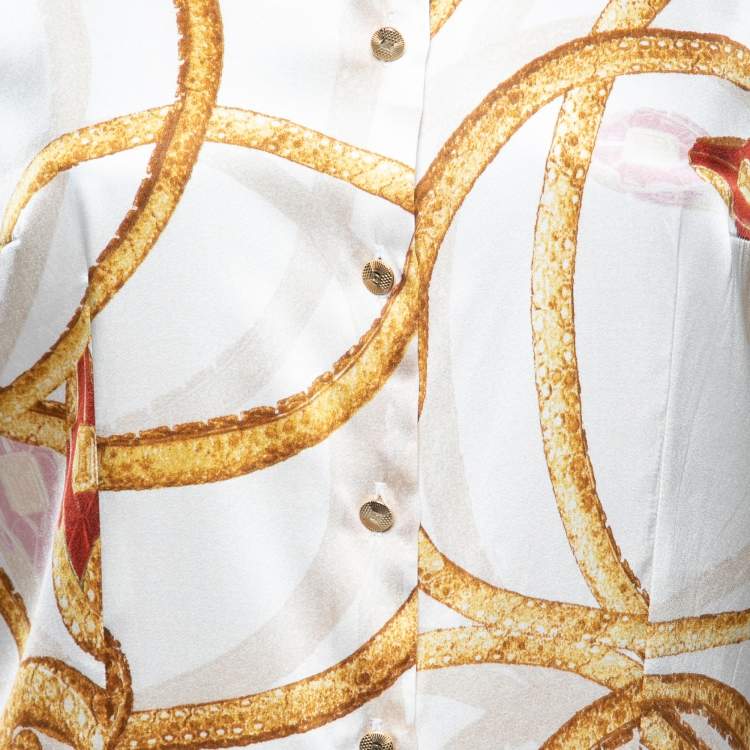 Pre Owned Class by Roberto Cavalli Cream Chain Print Silk Shirt M