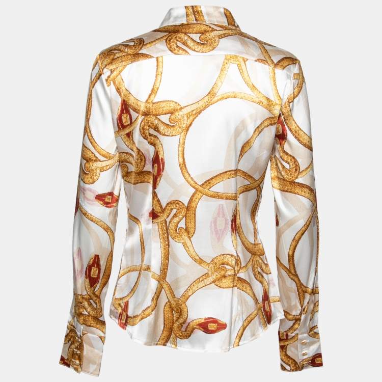 Pre Owned Class by Roberto Cavalli Cream Chain Print Silk Shirt M