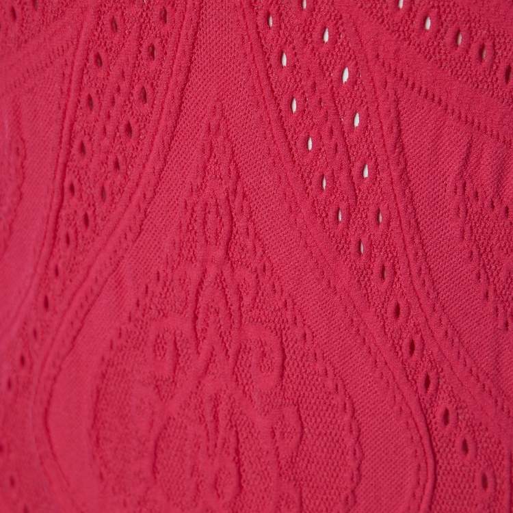 Pre Owned Class by Roberto Cavalli Pink Perforated Knit Lurex Trim Midi Dress L
