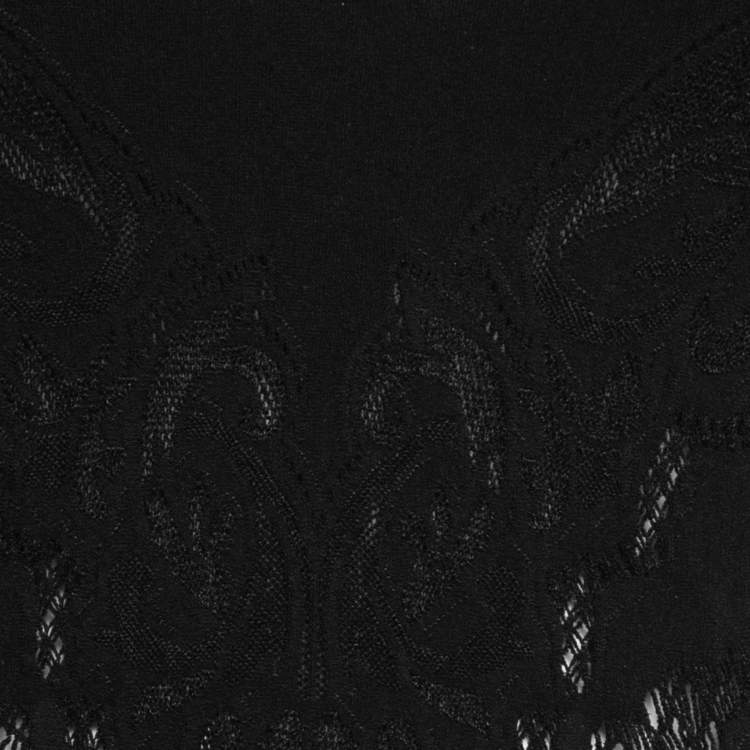 Pre Owned Class by Roberto Cavalli Black Eyelet Embroidered Stretch Knit Top L