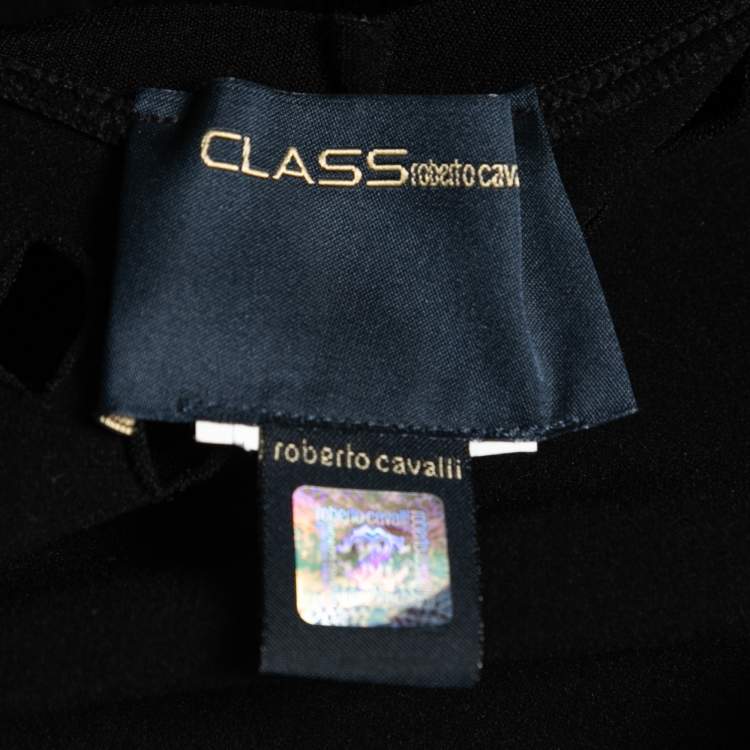 Pre Owned Class by Roberto Cavalli Black Eyelet Embroidered Stretch Knit Top L