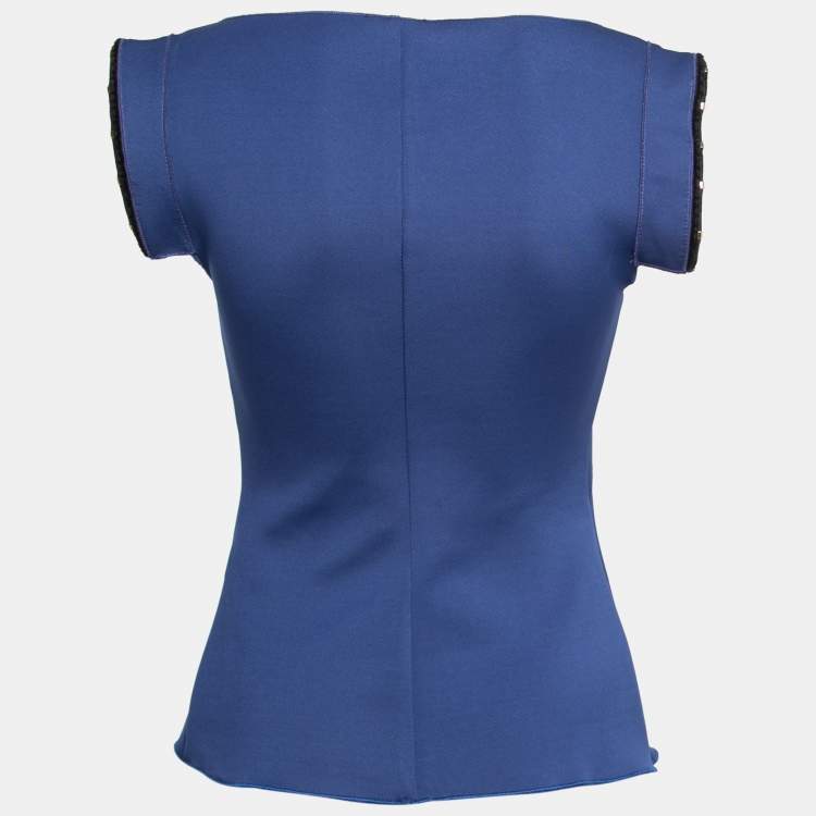 Pre Owned Cavalli Class Blue Stretch Knit Blouse M