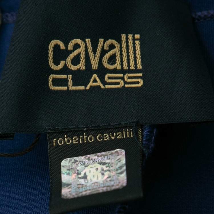 Pre Owned Cavalli Class Blue Stretch Knit Blouse M
