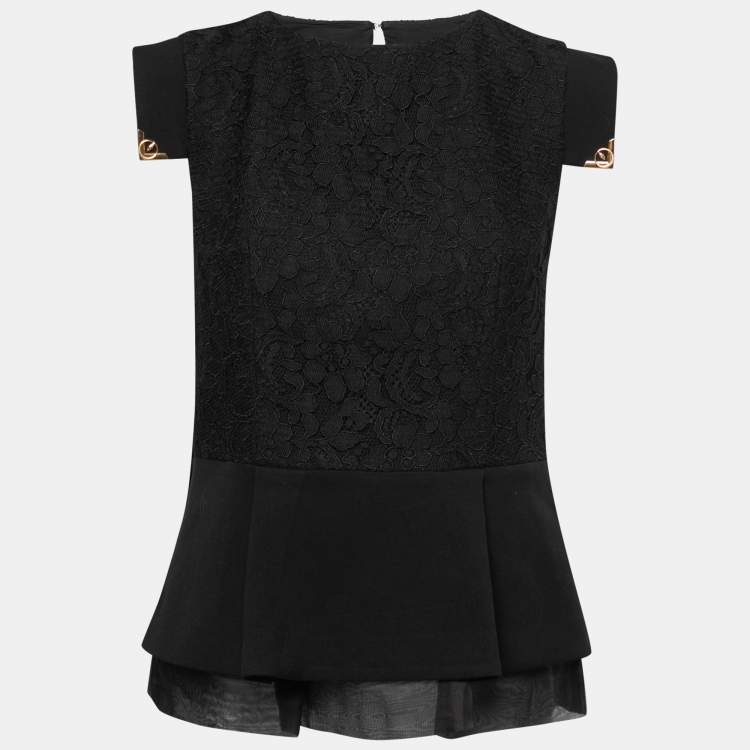مملوكة مسبقًا Cavalli Class Black Lace Layered Peplum Blouse M