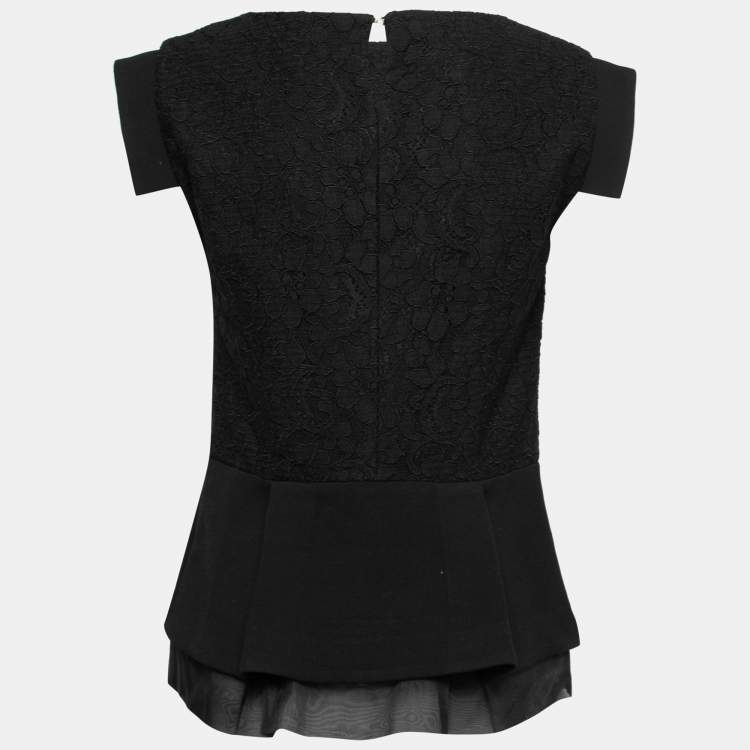 مملوكة مسبقًا Cavalli Class Black Lace Layered Peplum Blouse M