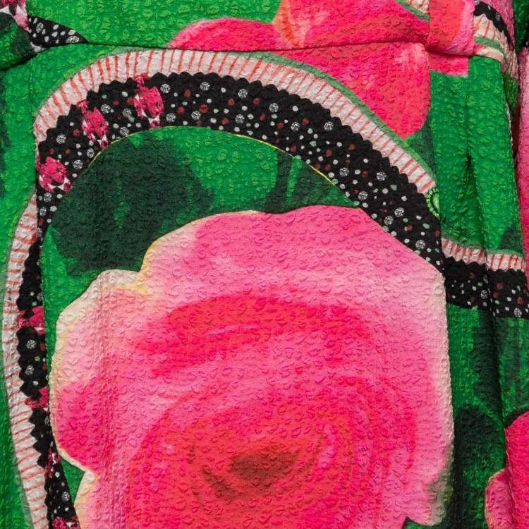 Pre Owned Class by Roberto Cavalli Green Floral Printed Textured Long Sleeve Dress L