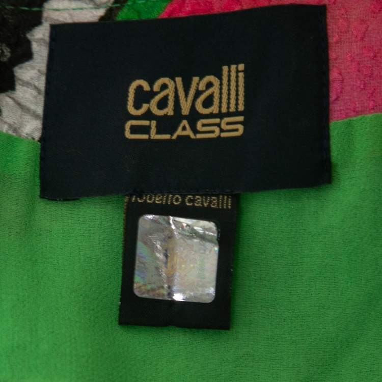 Pre Owned Class by Roberto Cavalli Green Floral Printed Textured Long Sleeve Dress L