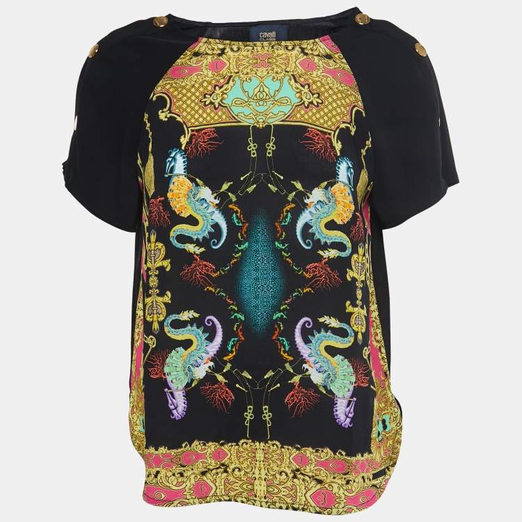 Pre Owned Class by Roberto Cavalli Black Printed Silk Top M