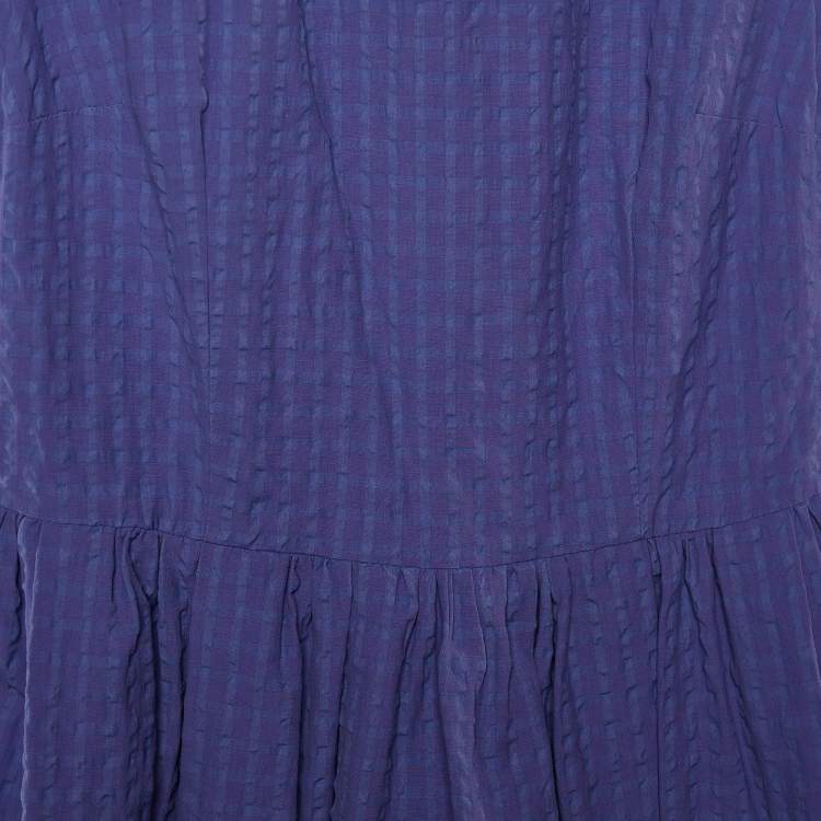 Pre Owned Cavalli Class Purple Seersucker Cotton & Lace Sleeveless Dress M