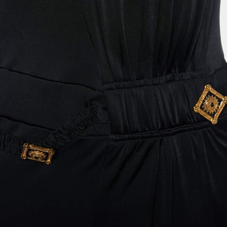 Pre Owned Class by Roberto Cavalli Black Jersey Waist Trim Midi Dress S