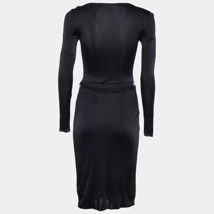 Pre Owned Class by Roberto Cavalli Black Jersey Waist Trim Midi Dress S