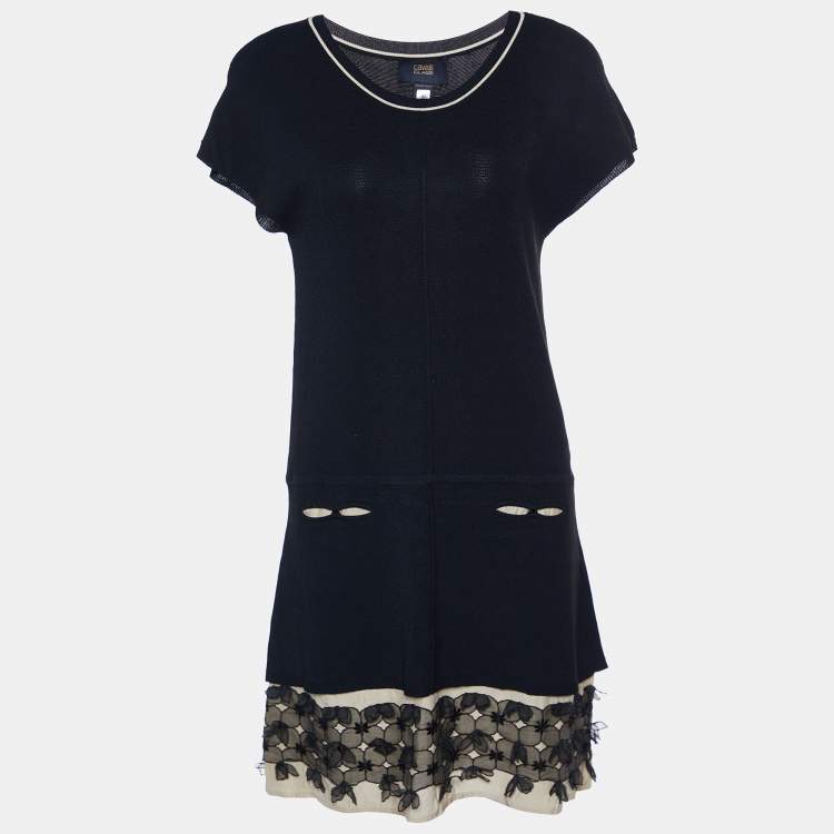 Pre Owned Cavalli Class Black Knit Lace Detail Shift Dress M