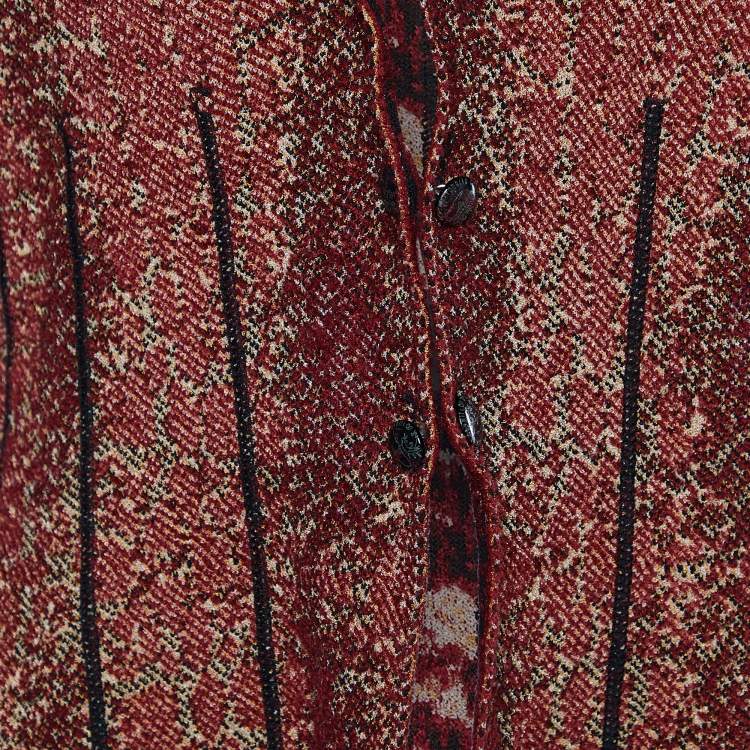 Pre Owned Class by Roberto Cavalli Red Animal Pattern Knit Button Front Jacket M