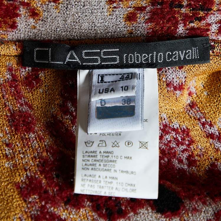 Pre Owned Class by Roberto Cavalli Red Animal Pattern Knit Button Front Jacket M
