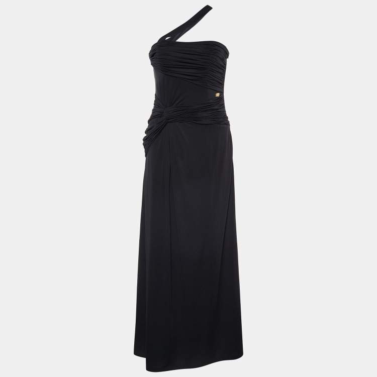 Pre Owned Class by Roberto Cavalli Black Jersey Ruched One Shoulder Gown M