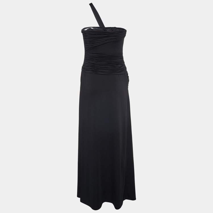 Pre Owned Class by Roberto Cavalli Black Jersey Ruched One Shoulder Gown M