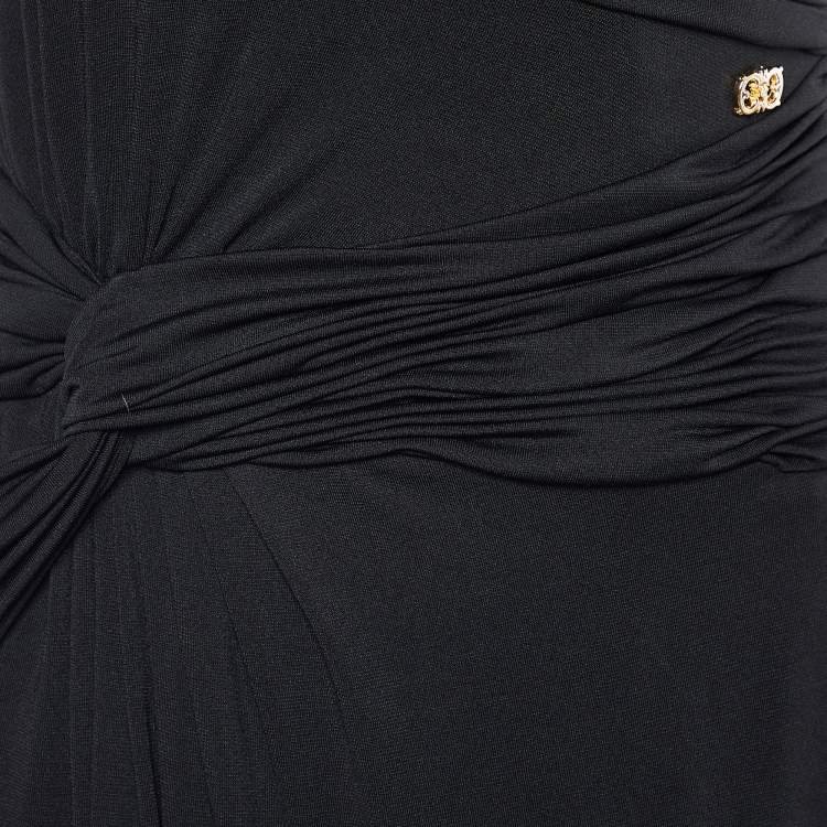 Pre Owned Class by Roberto Cavalli Black Jersey Ruched One Shoulder Gown M