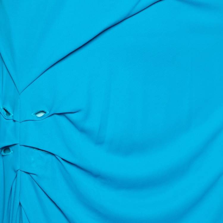 Pre Owned Class by Roberto Cavalli Blue Jersey Ruched Detail Maxi Dress XL