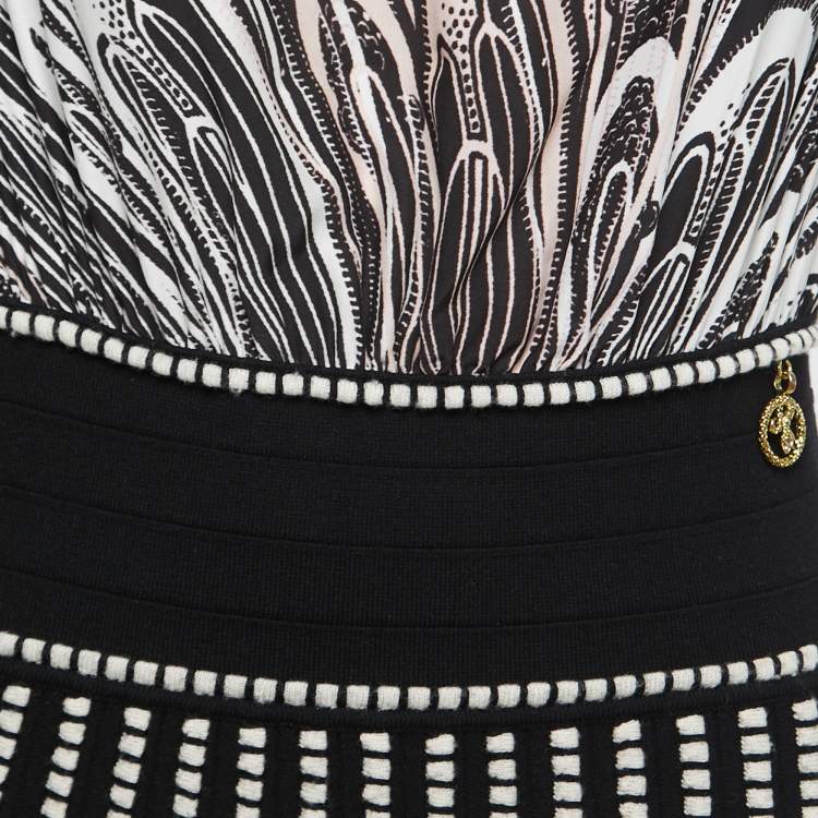 Pre Owned Class by Roberto Cavalli Black Printed Satin & Knit Flared Short Dress S