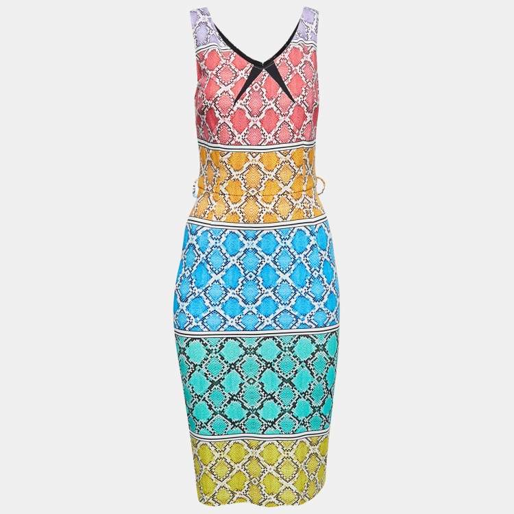 Class by Roberto Cavalli Multicolor Snake Print Jersey Midi Dress M ...