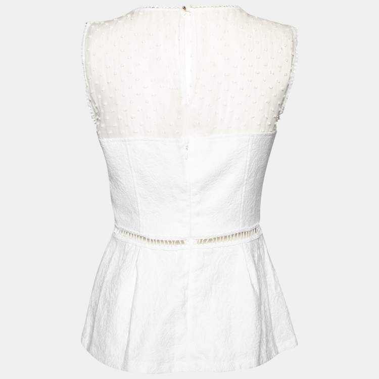 Pre Owned Cavalli Class White Cotton & Jacquard Sleeveless Top M