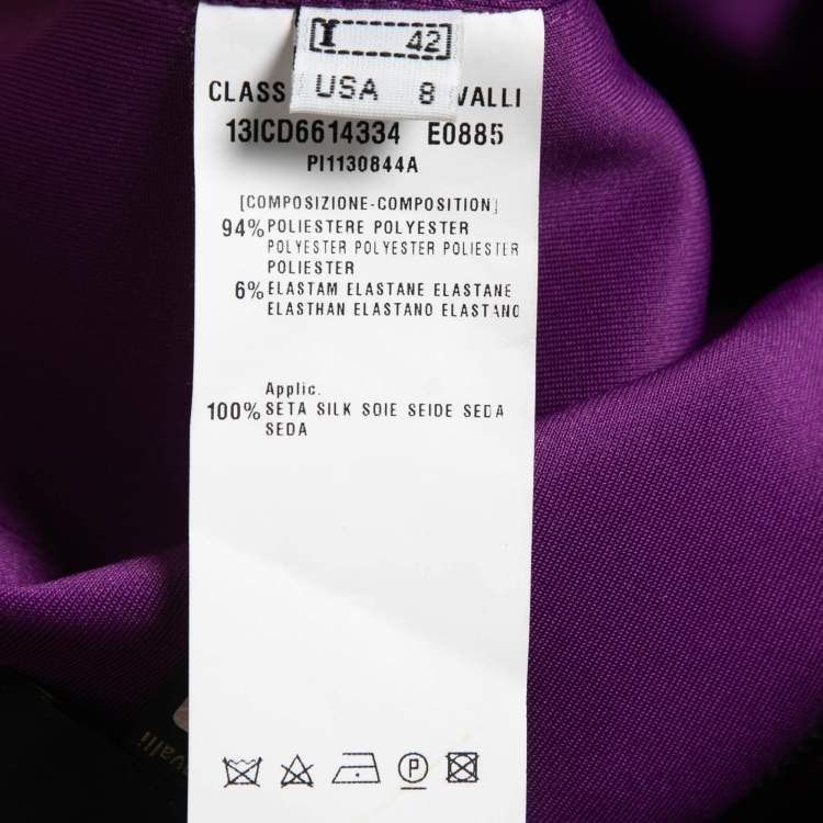 Pre Owned Class by Roberto Cavalli Purple Jersey Floral Applique Beaded Bodycon Dress M