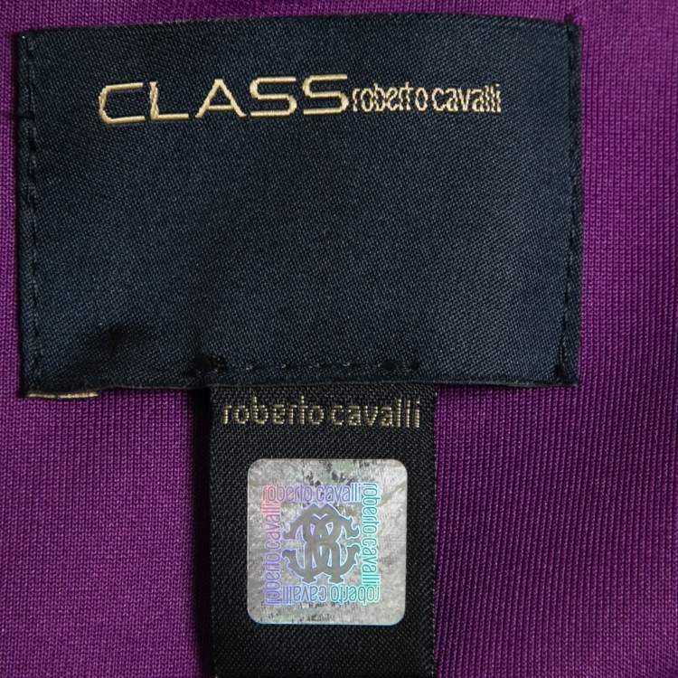 Pre Owned Class by Roberto Cavalli Purple Jersey Floral Applique Beaded Bodycon Dress M