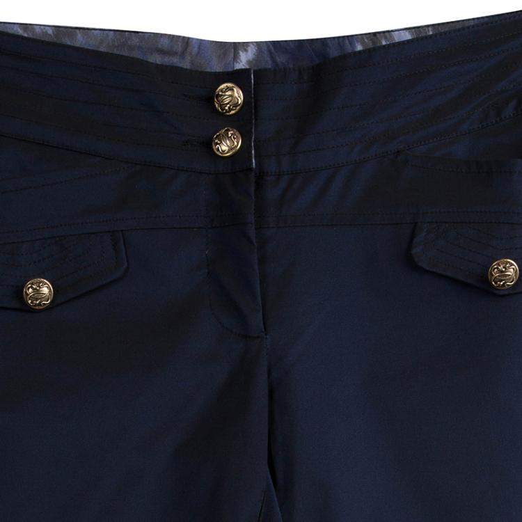 Pre Owned Class By Roberto Cavalli Navy Blue Dual Tone Cropped Pants M