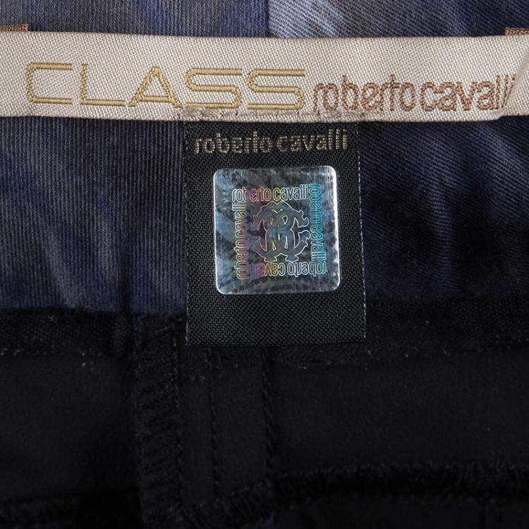Pre Owned Class By Roberto Cavalli Navy Blue Dual Tone Cropped Pants M