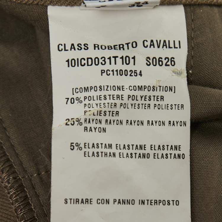 Pre Owned Class by Roberto Cavalli Dark Beige Knit Slim Fit Trousers S