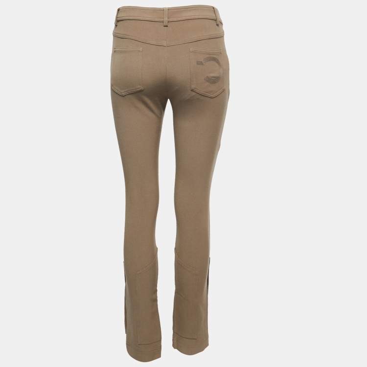 Pre Owned Class by Roberto Cavalli Dark Beige Knit Slim Fit Trousers S