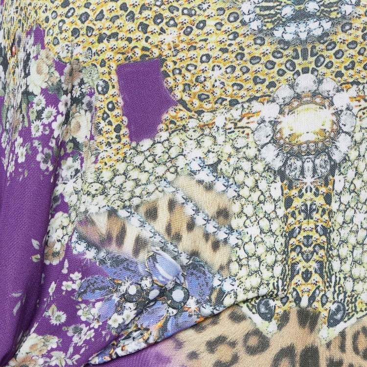 Pre Owned Cavalli Class Purple Floral Printed Jersey Draped Mini Dress S