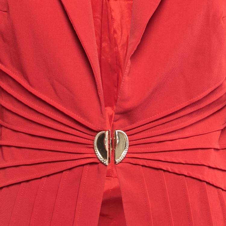 Pre Owned Class By Roberto Cavalli Red Stretch Crepe Pleated Blazer L
