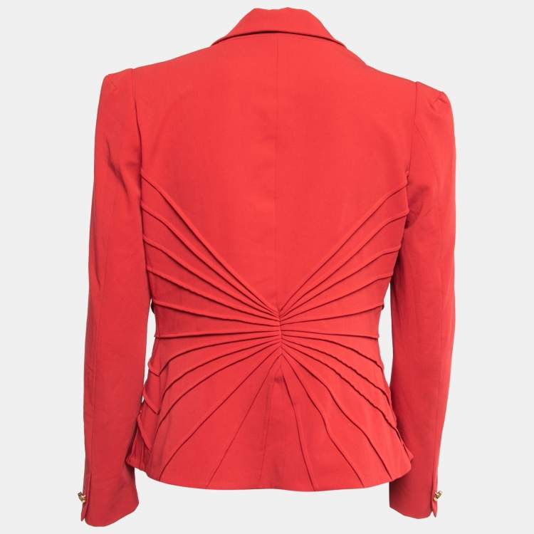 Pre Owned Class By Roberto Cavalli Red Stretch Crepe Pleated Blazer L