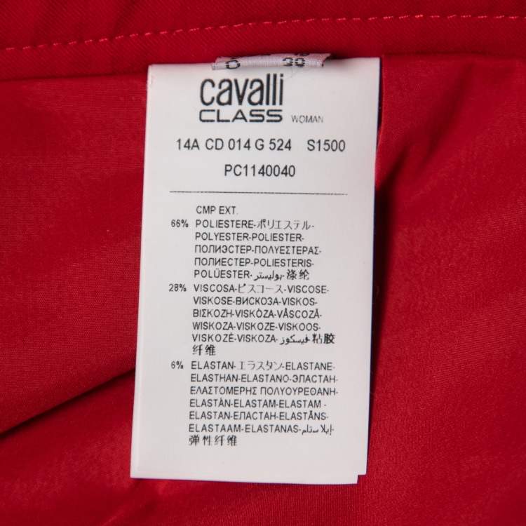 Pre Owned Class by Roberto Cavalli Red Stretch Crepe Pleat Detail Knee Length Skirt M