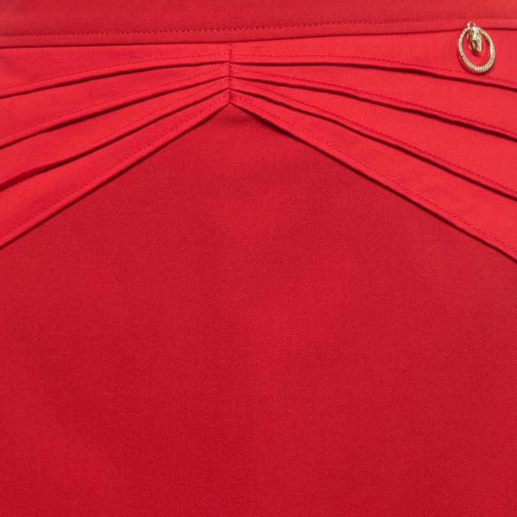 Pre Owned Class by Roberto Cavalli Red Stretch Crepe Pleat Detail Knee Length Skirt M